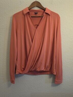 Ann Taylor Top Womens Sz Small Mauve Drape Front Surplice Faux Wrap Elastic Hem